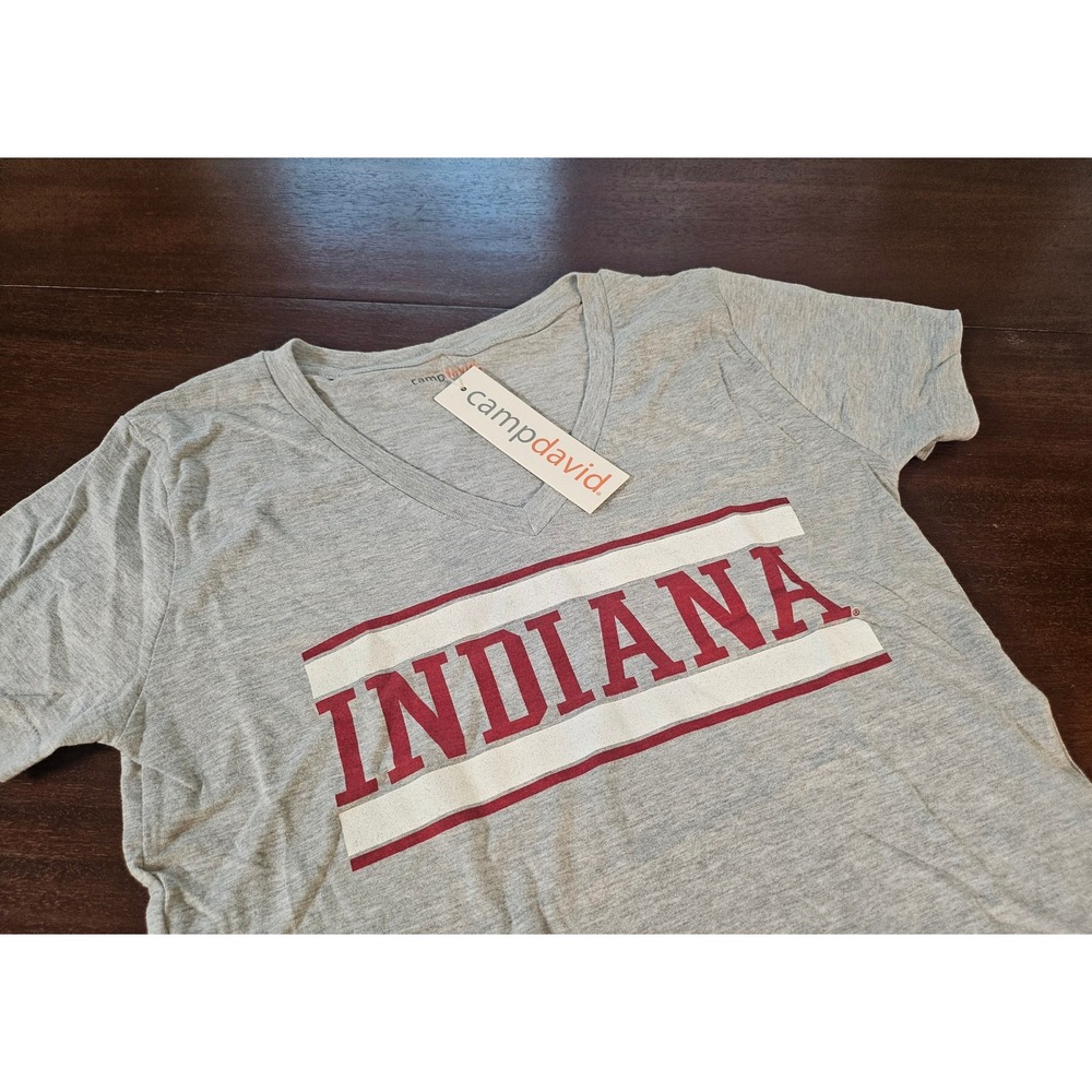 Camp David T-Shirt Womens Medium Gray Indiana University Hoosiers V-Neck Graphic
